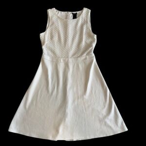 Ann Taylor Ponte Knit Crochet Dress Sleeveless Fit and Flare Cream‎ Sz 6